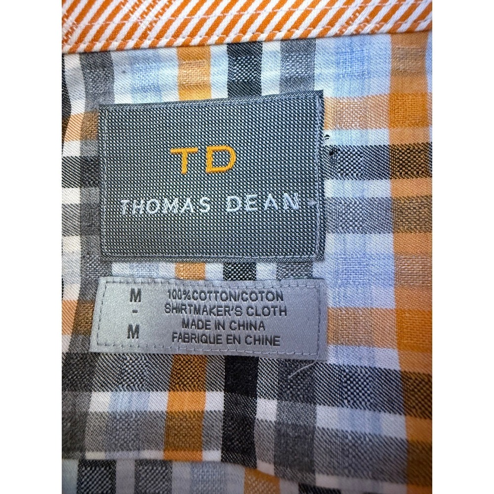 Thomas Dean Plaid Button Down Shirt Mens M Orange Blue Gray - Picture 4 of 7